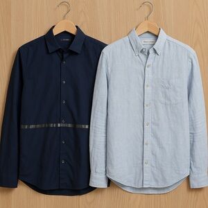 Scotch & Soda Navy Casual Button Down Shirt & Slate Stone linen shirt. L